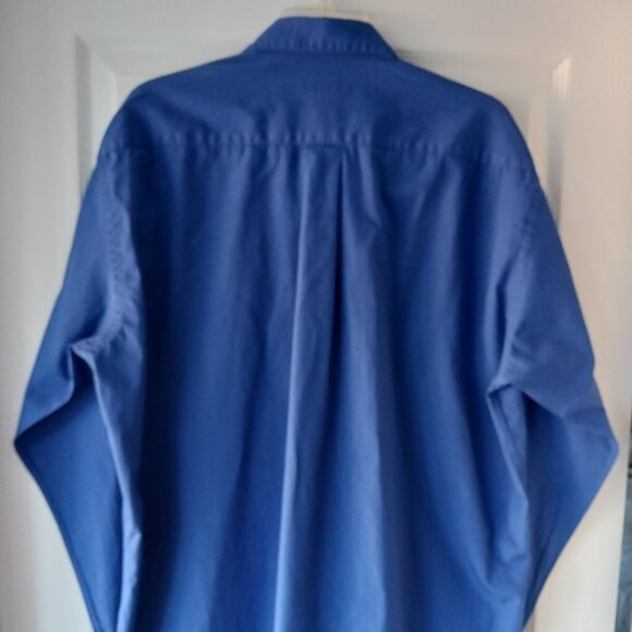 London Fog Mens Long Sleeve Dress Shirt Solid Blue Size16 Pocket Point Collar - Picture 3 of 10